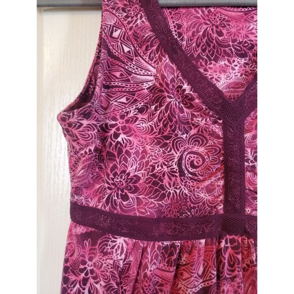 Athleta Pink Purple Paisley Stretch Knit Sleeveless Lace Mesh Trim Dress, Small - Picture 4 of 10